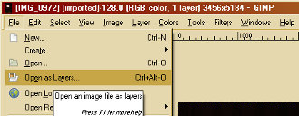Screen shot of GIMP file menu